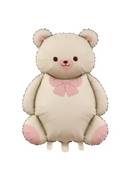 Balon din Folie Metalizata, Flippy, Figurina Animata, Model Ursulet, 89 x 65 cm, Ambalaj Individual, Pai Inclus, Umflare cu Aer sau Heliu, Bej Sampanie