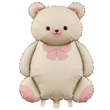 Balon din Folie Metalizata, Flippy, Figurina Animata, Model Ursulet, 89 x 65 cm, Ambalaj Individual, Pai Inclus, Umflare cu Aer sau Heliu, Bej Sampanie