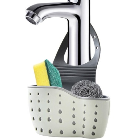 Organizator Chiuveta Bucatarie cu Scurgere – Suport Burete si Laveta, Verde, Plastic Flexibil, Curea Reglabila, 15x21 cm