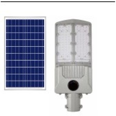 Lampa solara stradala Flippy, pentru curte sau strada, cu doua grile, finisaj mat, rezistent la apa, montare prin fixare, senzor lumina, baterie de litiu, IP65, lumina rece, putere 300W, autonomie 10 ore, 51.5 x 21 cm, gri