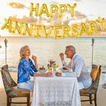 Set Baloane din Folie Metalizata, Flippy, Model Happy Anniversary, Litere de 40 cm, Baloane Party, Ambalaj Individual, Pai Inclus, Umflare cu Aer sau Heliu, Auriu