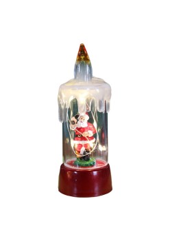 Decoratiune de Craciun tip Lumanare, Flippy, Lumanare de Cristal fara Fulgi de Zapada, Model Mos Craciun, Iluminare LED, 13 x 5 x 5 cm, Baza Rosie, Transparent
