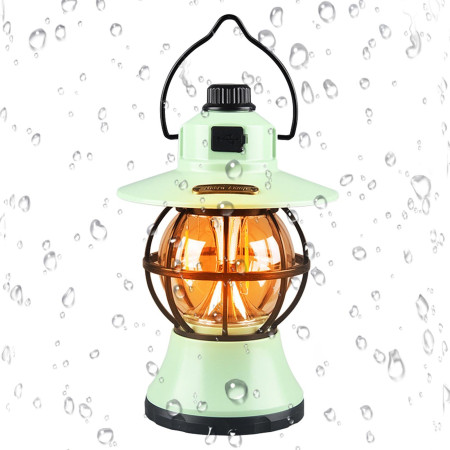 Lampă Camping Retro Portabilă, Felinar Vintage LED, 1200mAh, Reîncărcabilă USB, 3 Moduri de Iluminare, Intensitate Reglabilă, 5W, ABS, Mint, 20 cm