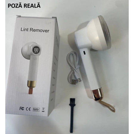Aparat Pentru Curatat Scame, Par Si Praf, Flippy, Pentru Diferite Tipuri De Material, Cu Lame Din Otel Inoxidabil, Incarcare Prin USB Type-C, Cu Perie De Curatare si Cablu USB Incluse, Alb, 20 x 8.8 x 8.5 cm