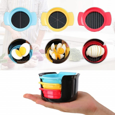 Set Feliator 3în1 Multifuncțional, pentru Ouă și Fructe, Lame din Oțel Inoxidabil, Design Compact, 9 x 10.5 x 5.5 cm, Multicolor