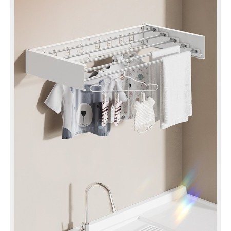 Suport Haine, Flippy, Depozitare si Uscare Rufe, din Aluminiu, Pliabil, Impermeabil, Montare prin Perforare, 80 cm, Alb