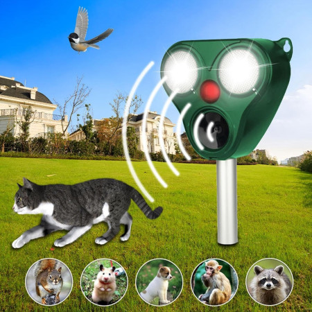 Aparat Solar cu Ultrasunete și Senzor PIR, Anti Rozătoare și Insecte, Repelent Animale Mari și Mici, IP66, 5 Setări, 300 mp, Verde