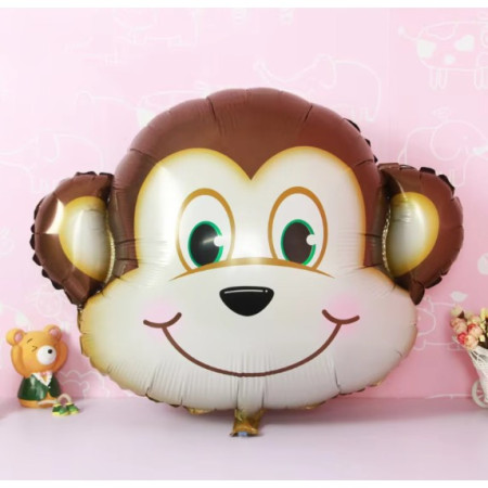 Balon din Folie Metalizata, Flippy, Mini Figurine Animalute, Model Maimutica, Tematica Aniversare, 42x42 cm, Ambalaj Individual, Pai Inclus, Umflare cu Aer sau Heliu, Multicolor