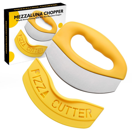 Cutit pentru taiat pizza Flippy, cu protectie din silicon pentru lama, inox, 15.5 cm, galben