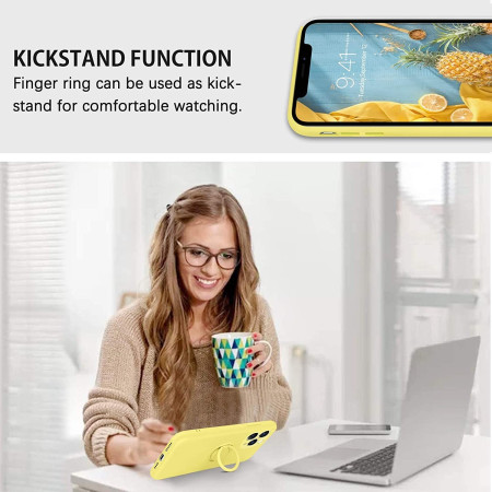 Husa protectie Flippy compatibila cu Apple iPhone 13 Pro Liquid Silicone Ring cu suport rotativ Galben