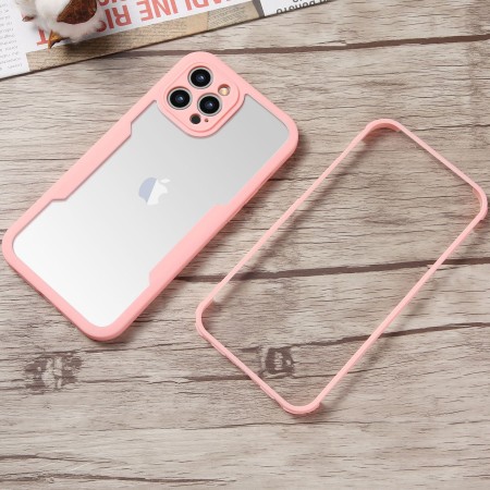Husa Max Defence pentru Samsung Galaxy A13 4G, Bumper Roz, Fata Dubla Transparenta, Protectie Antisoc Full 360 ( fata, spate, margini ), Flippy