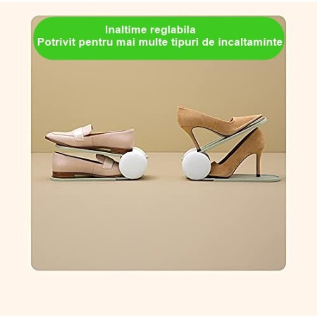Suport pentru Pantofi, Flippy, cu Două Straturi, Organizator, Antiderapant și Durabil, Inălțime Reglabilă, 28x18x11 cm, Verde, 150 g