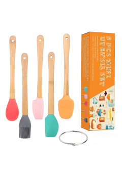 Set 5 Mini Spatule de Silicon Flippy, pensula, Stejar, Multicolor