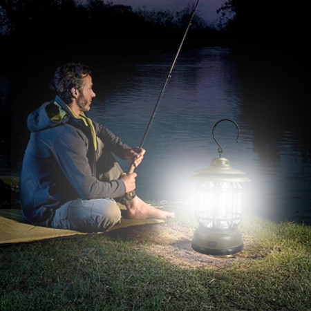 Lampa Portabilă Camping Felinar Vintage cu Cârlig, 21 COB LED, 5W, ABS, Reglare Intensitate, 360°, Verde