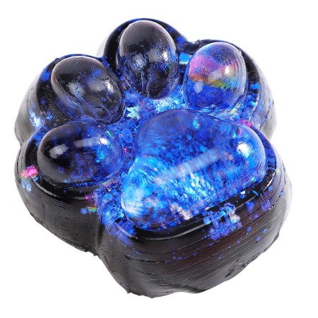 Jucarie Antistres Squishy, Flippy, cu Revenire Lenta, Model Labuta de Pisica cu Sclipici, 6.5x6 cm, 60g, Ambalaj Transparent, Albastru-Negru