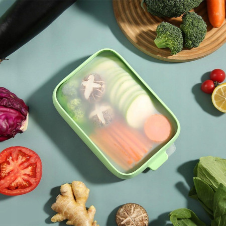 Recipient de Depozitare Alimente, Flippy, Etans, pentru Frigider, din Plastic, Mentinere Proaspata, Reutilizabil, Rezistent la Temperaturi Extreme, 22x14.7x5 cm, Verde