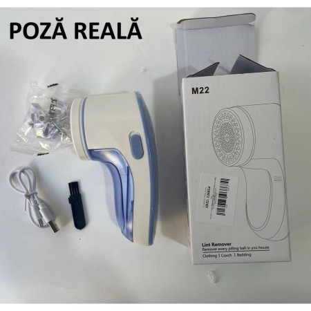Aparat Pentru Curatat Scame, Par Si Praf, Flippy, Pentru Diferite Tipuri De Material, Cu Lame Din Otel Inoxidabil, Incarcare Prin USB Type-C, Cu Perie De Curatare si Cablu USB Incluse, Albastru, 15 x 7 cm