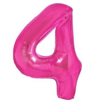 Balon din Folie Metalizata Flippy, Figurina Cifra, Tema Aniversare 40 cm, Ambalaj Individual, Pai inclus, Umflare cu Aer sau Heliu, Roz, Cifra 4