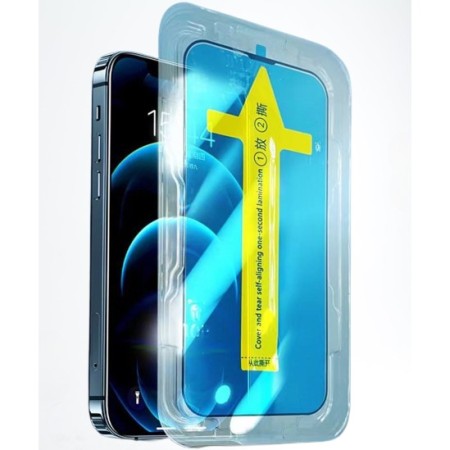 Folie sticla securizata cu sistem de montare usor si rapid Flippy pentru Apple iPhone 14 Pro Max, Transparent cu margini negre