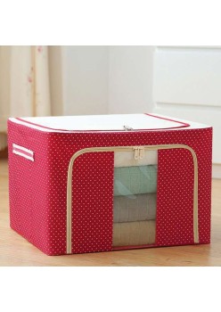 Cutie de Depozitare Pliabilă Premium, 100L, Textil Durabil, Cadru Metalic, Fermoar Rezistent, Fereastră Frontală, Imprimeu Punctat, 60x42x40 cm, Roșu