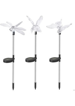 Set 3 Lampi Solare LED tip pasare-fluture-libelula, Inaltime 43 cm, Flippy, Multicolor
