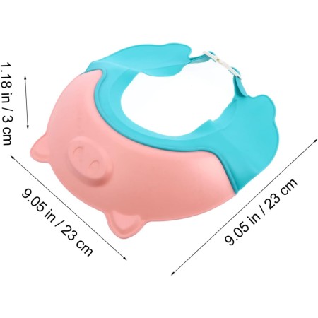 Viziera de Protectie Baie Pentru Copii, Fippy, Model Purcelus, Dimensiune ajustabila, Durabil, Usor de curatat, Impotriva Samponului, pentru Ochi si Urechi, TPE+PP, 23x23 cm, Roz