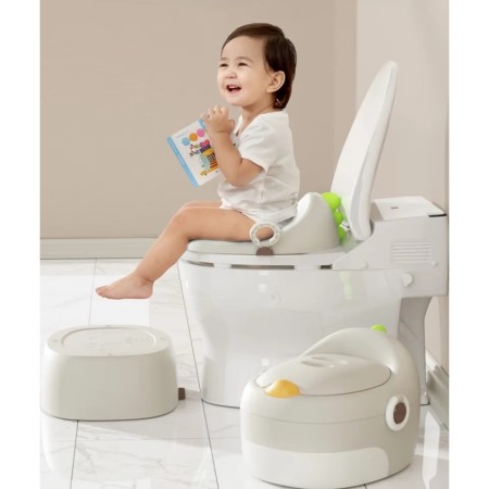 Olita pentru Copii, Flippy, 3 in 1, Detasabila, Inaltator, Reductor WC, cu Capac, 100 de Saci de Unica Folosinta, Gri
