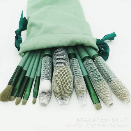 Set 13 pensule pentru machiaj, Flippy, super soft, makeup profesional/incepatori, verde