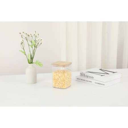 Cutie depozitare Alimente, Flippy, Bamboo Lid+PS, 10x10x14 cm, 200 g, 0.8L, Transparent maro