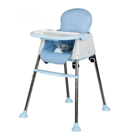 Scaun de Masă 3in1 pentru Bebeluși, Pliabil și Reglabil, 3 Poziții, Cu Tăviță și Husă Detasabile, Roti, Ajustare Înălțime, Albastru