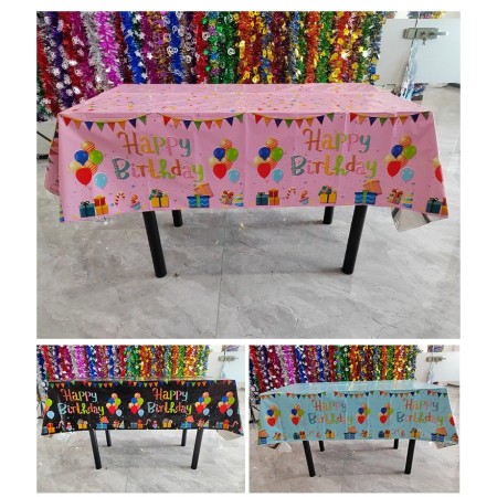 Fata de Masa, Flippy, din Folie, Imprimeu Happy Birthday cu Baloane, 137 x 183 cm, Roz