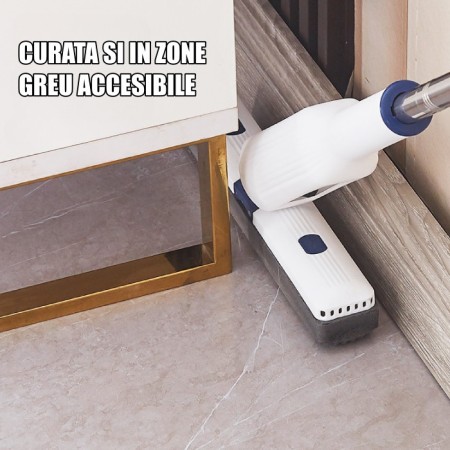 Set Mop cu Galeata Pliabila si Stoarcere Usoara – Gri, 32 cm, Maner Telescopic 140 cm, Sistem cu Roti si Mecanism dublu