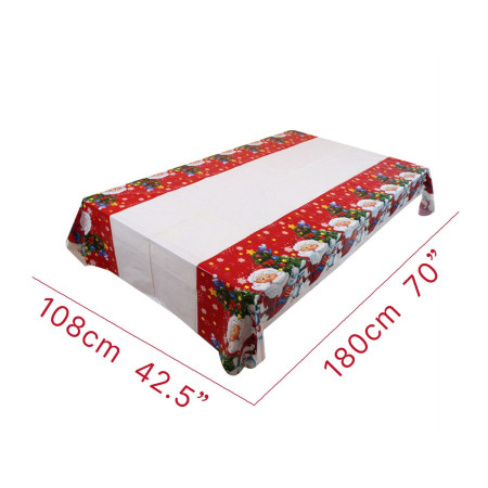 Fata de masa dreptunghiulara Flippy, PVC, 2.5 mm grosime, imprimeu Mos Craciun cu iepuras, potrivit pentru Craciun, utilizare multipla, 180 x 108 cm, alb