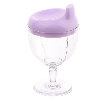 Pahar din Plastic Transparent cu Picior, Flippy, pentru Copii, 14 x 7.7 cm, cu Cioc Antiscurgere, + 3 Ani, Fara Maner, Mov