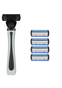 Aparat de Ras Manual, Flippy, din Otel Inoxidabil, Suport Lama + 4 Capete de Schimb Incluse, Cutie pentru Lame, Negru