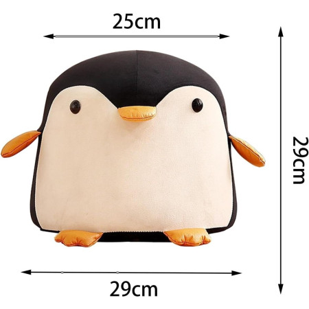 Taburet pentru Copii, Cadru din Lemn Masiv, Pernă Elastică din Burete, Design Ergonomic cu Mâner, Model Pinguin, 25 x 29 x 29 cm, Negru