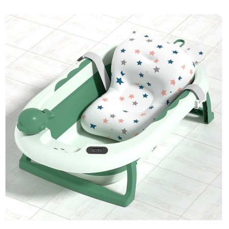 Cada Baie Pliabila pentru Copii 0-6 Ani – Cu Termometru, Perna Suport, Model Balena, Verde, 81.5 x 49 x 21.5 cm