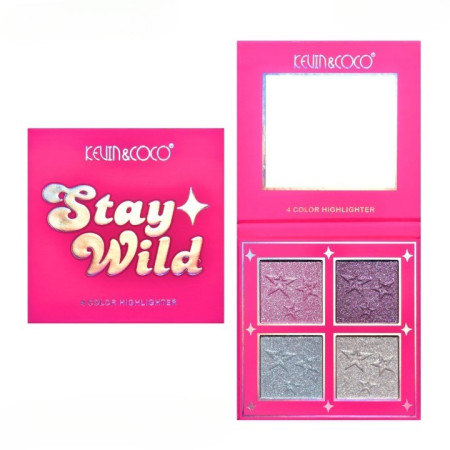 Paletă Iluminatoare "Stay Wild", 4 Nuante Strălucitoare, Glow Natural & Intens, 12.2 x 12.2 cm