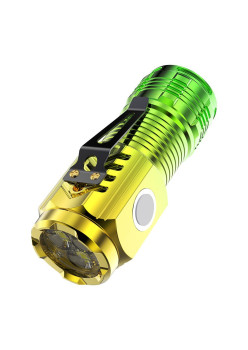 Lanterna cu 3 Nuclee Led, Flippy, Incarcare USB, Autonomie 4-20h, Raza Maxima 100-200 m, 5W, 4 x 4 x 9 cm, Suport de Agatat, Fund Magnetic, Galben/Verde
