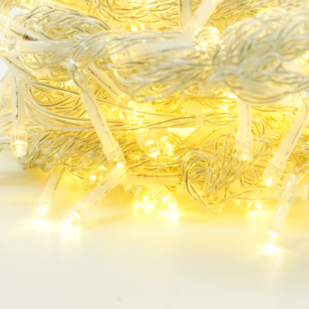 Instalatie Craciun Tip Perdea, 8 Jocuri de Lumini, Interconectabila, 2 m x 2 m, 240 LED-uri, Prelungitor 1.5 m, Fir transparent, Alb Cald