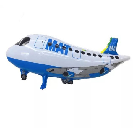 Balon din Folie Metalizata, Flippy, Figurina Avion, Tema Aeronava, 44x82.5 cm, Ambalaj Individual, Pai Inclus, Umflare cu Aer sau Heliu, Alb