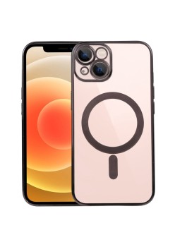 Husa MagSafe pentru Apple iPhone 14 Pro Max, Full Cover, Protectie camera, Margini colorate Electroplating, Magnetica, Incarcare Wireless, Flippy, Negru