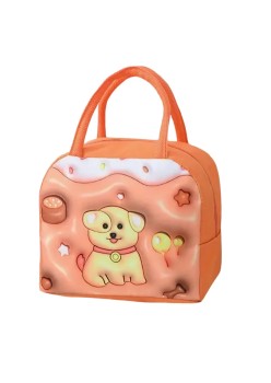 Geantă Frigorifică, Flippy, cu Desene Animate 3D, Portabilă pentru Copii, de Prânz, din Pânză Oxford, 23x13x19 cm, Model Catelus, Maro