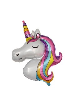 Balon din Folie Metalizata, Flippy, Mini Figurine, Model Unicorn, Tematica Aniversare, 115x76 cm, Ambalaj Individual, Pai Inclus, Umflare cu Aer sau Heliu, Multicolor