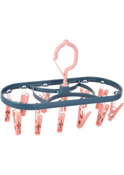 Uscator de Rufe Suspendat Flippy, cu 12 Carlige, Rotire 360 Grade, Protectie Vant, Mateiral Plastic, Usor de Depozitat, Multifunctional, 30 x 12.5 cm, Albastru/Roz