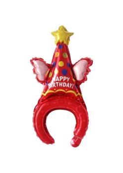 Balon din Folie Metalizata, Flippy, Tip Coronita, Model Palarie de Petrecere, Ambalaj Individual, Pai Inclus, Umflare cu Aer sau Heliu, 31 x 50 cm, Rosu