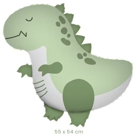 Balon din Folie Metalizata, Flippy, Figurina Animata, Model Dinozaur, 55 x 54 cm, Ambalaj Individual, Pai Inclus, Umflare cu Aer sau Heliu, Verde