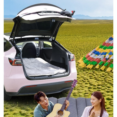 Saltea de Călătorie Premium pentru Tesla Model Y / 3, Camping și Portbagaj, Ideală pentru Dormit în Aer Liber, cu Geantă și Pernă Incluse, Gri