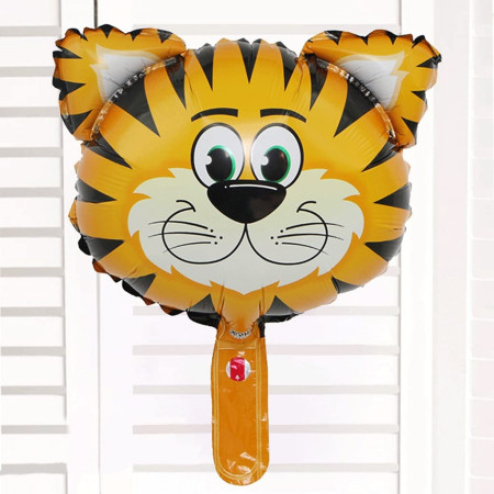 Balon din Folie Metalizata, Flippy, Mini Figurine Animalute, Model Tigru, Tematica Aniversare, 38x31 cm, Ambalaj Individual, Pai Inclus, Umflare cu Aer sau Heliu, Multicolor