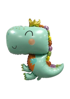 Balon din Folie Metalizata, Flippy, Figurina Dinozaur, Tema Animalute, 75-80 cm, Ambalaj Individual, Pai Inclus, Umflare cu Aer sau Heliu, Verde